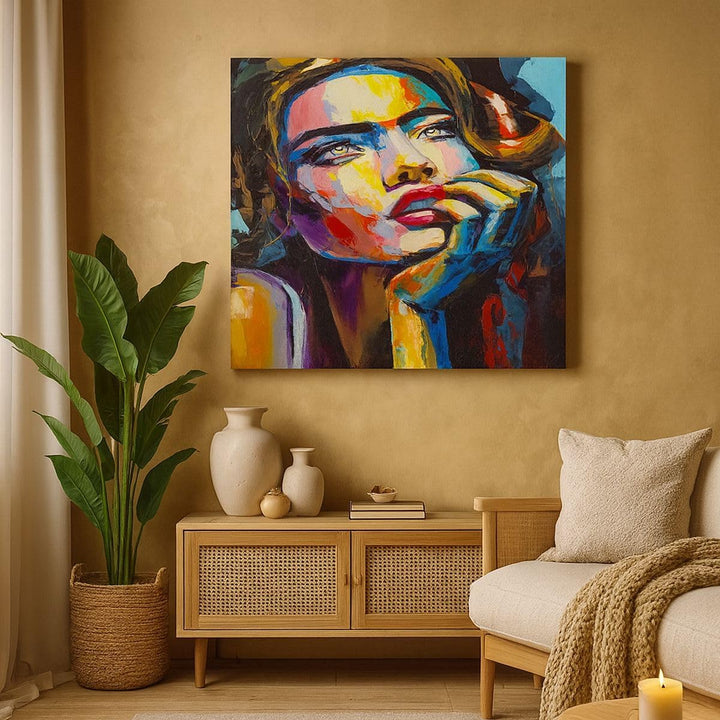 Bilder auf Leinwand 100x70cm Leinwandbild mit Rahmen Mädchen Gesicht Gross Wanddeko Bild Schlafzimme