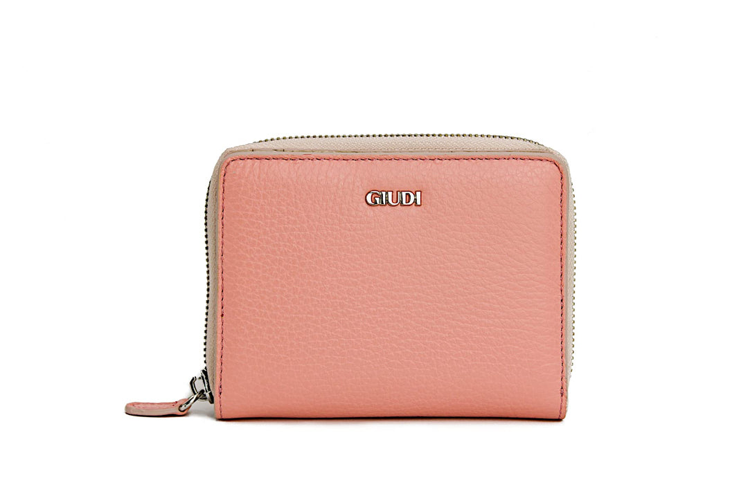 GIUDI ® Geldbörse Damen, Echtleder, Salmone/Nude, Pastellfarbe, Münzfach, Kartenfächer, Portemonnaie