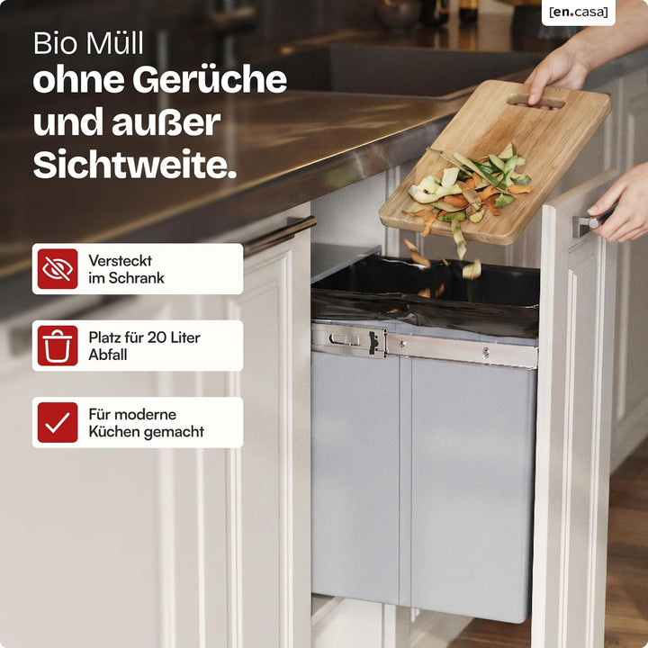 [en.casa] Einbaumülleimer Froland Mülleimer 1 Fach Mülltrennsystem ausziehbar Abfalleimer Küche 1x20