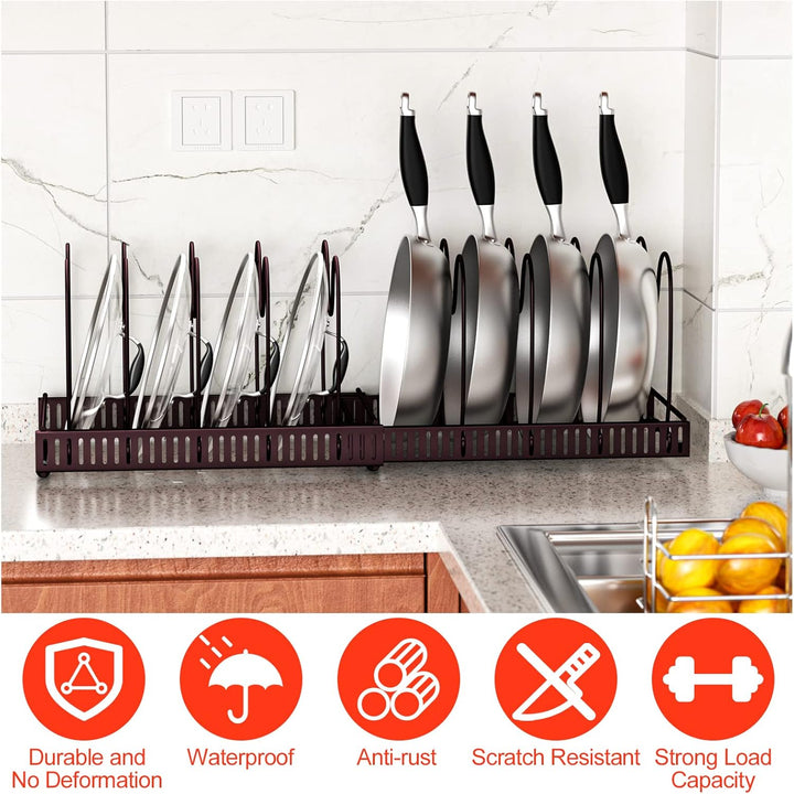 Fousenuk Topfdeckelhalter, Topfdeckel Aufbewahrung mit 10 Verstellbaren Fächern, Küche Pfannen Organ