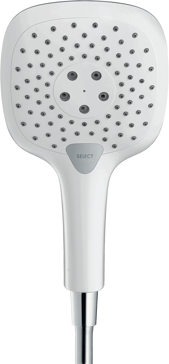 hansgrohe Raindance Select E 150 wassersparender Duschkopf, 3 Strahlarten, Weiss/Chrom 3 Strahlarten
