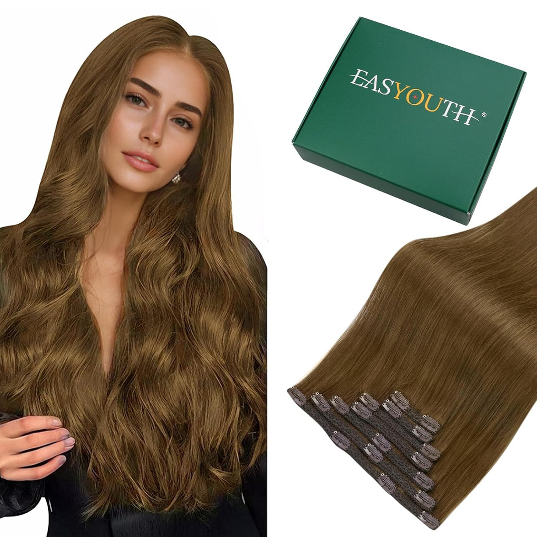 Easyouth Remy Clip in Extensions Echthaar Clip Haarverlangerung Braun Clip in Haar Extensions Echtha