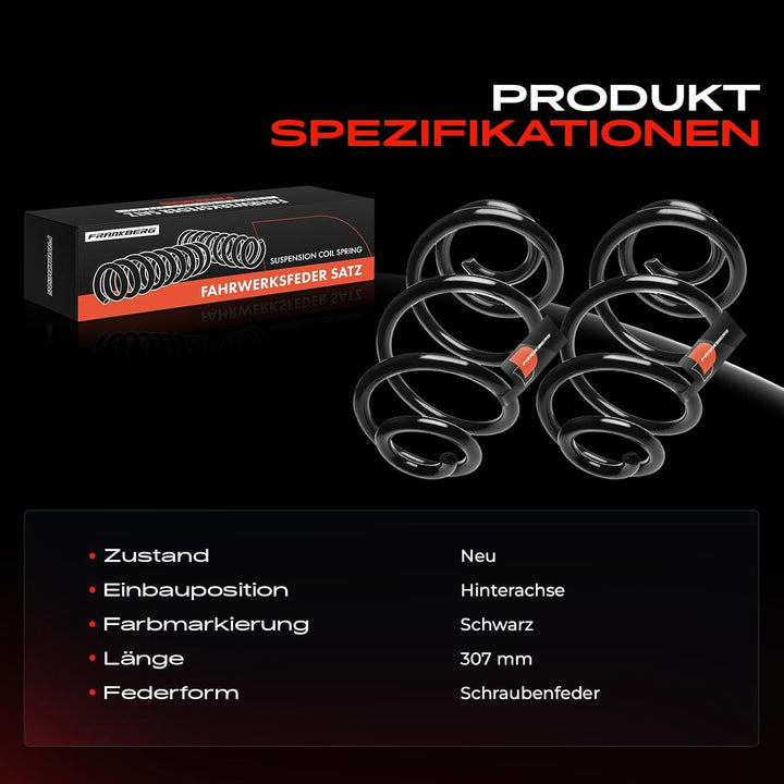 Frankberg 2x Federn Fahrwerksfeder Hinterachse Kompatibel mit Qashqai +2 I J10 NJ10 JJ10E 1.5L 1.6L