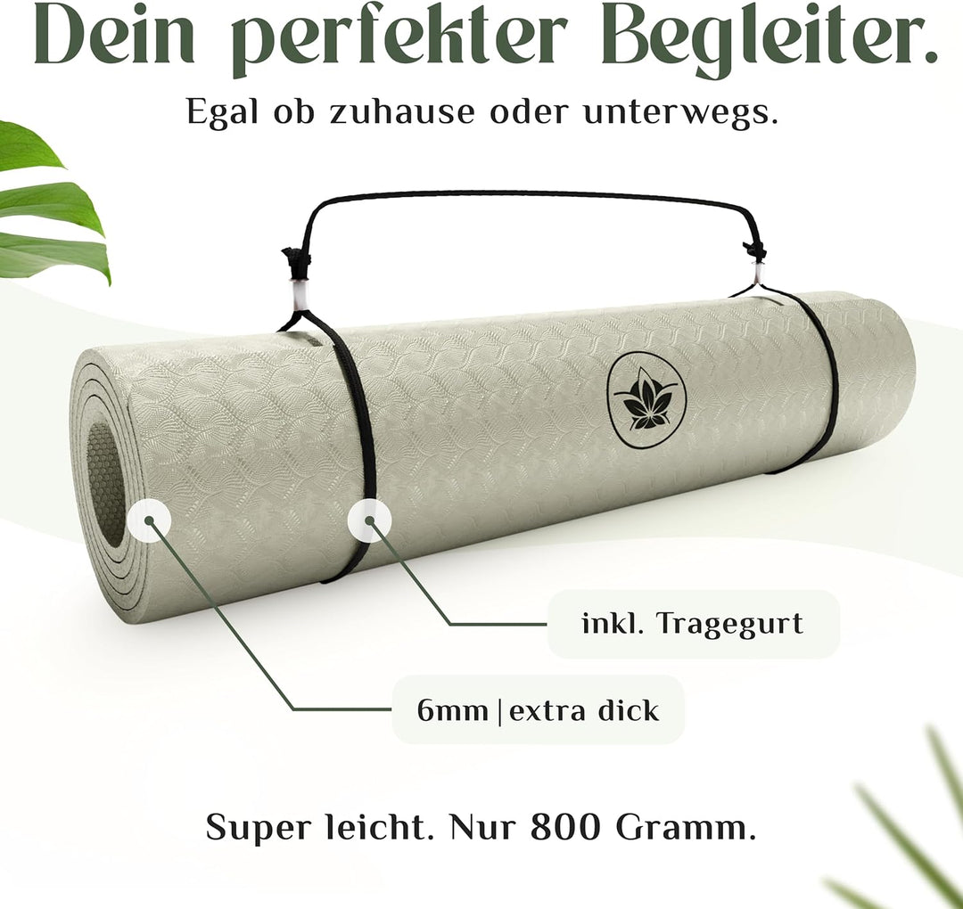 Premium Yoga-Matte aus hautfreundlichem ECO TPE-Material 185 x 60 x 0,6cm (gross) - Boho Style Gymna
