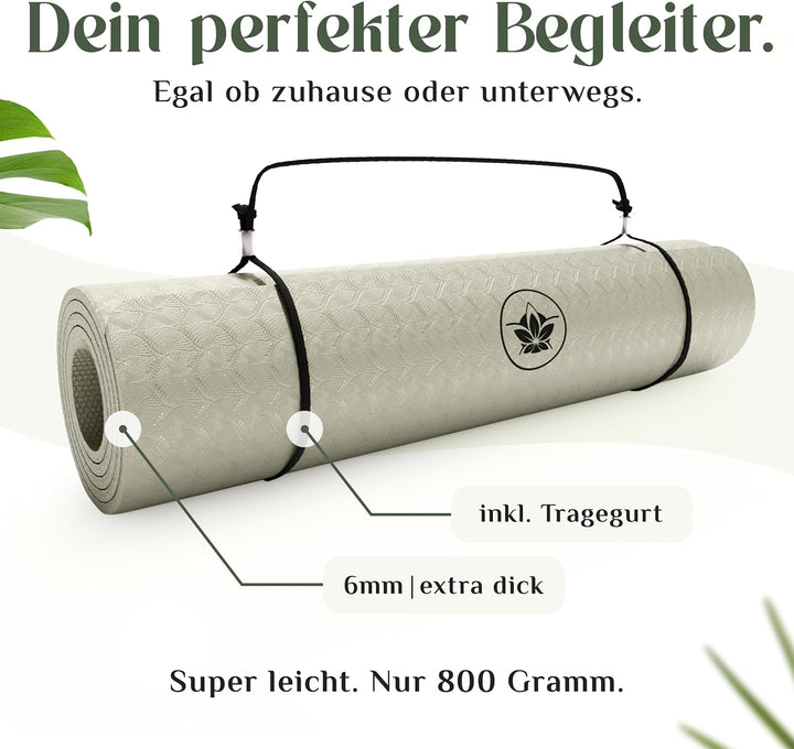 Premium Yoga-Matte aus hautfreundlichem ECO TPE-Material 185 x 60 x 0,6cm (gross) - Boho Style Gymna
