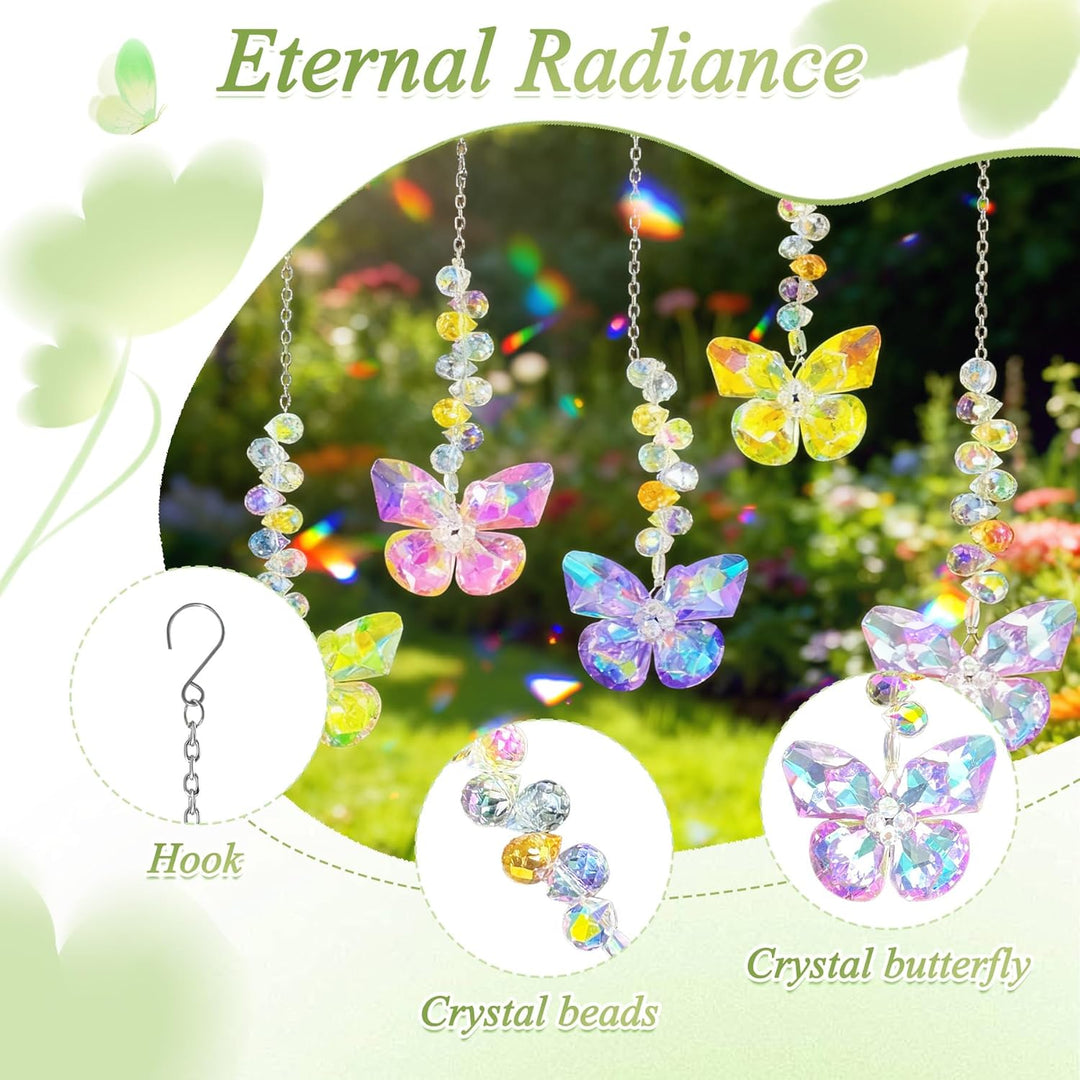 Sonnenfänger Kristall Fenster,6 Stück Schmetterling Kristall Anhänger Deko,Fensterdeko Hängend,Regen