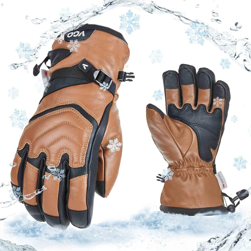 Vgo... Skihandschuhe aus Rindsleder für Männer & Frauen, Schnee-Handschuhe, Outdoor Handschuhe, wass