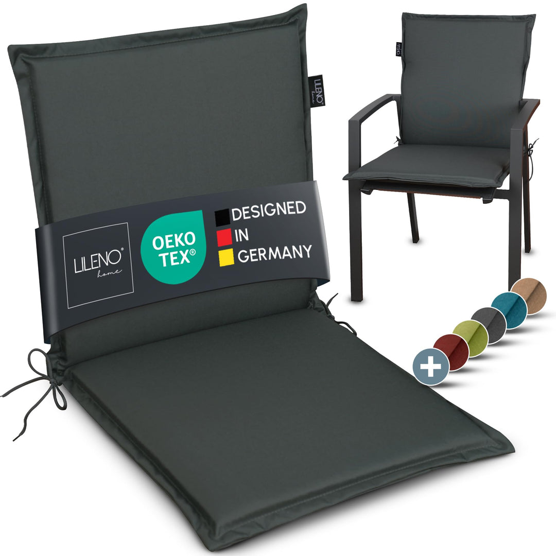 LILENO HOME Gartenstuhl Auflagen [1er Set - Niedriglehner] in Anthrazit - Bequeme Liegen als Sitzauf