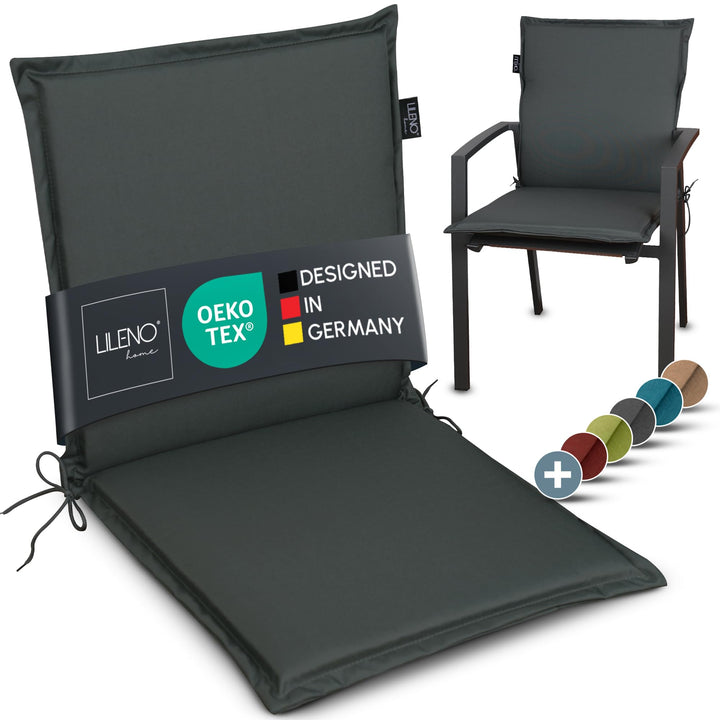 LILENO HOME Gartenstuhl Auflagen [1er Set - Niedriglehner] in Anthrazit - Bequeme Liegen als Sitzauf