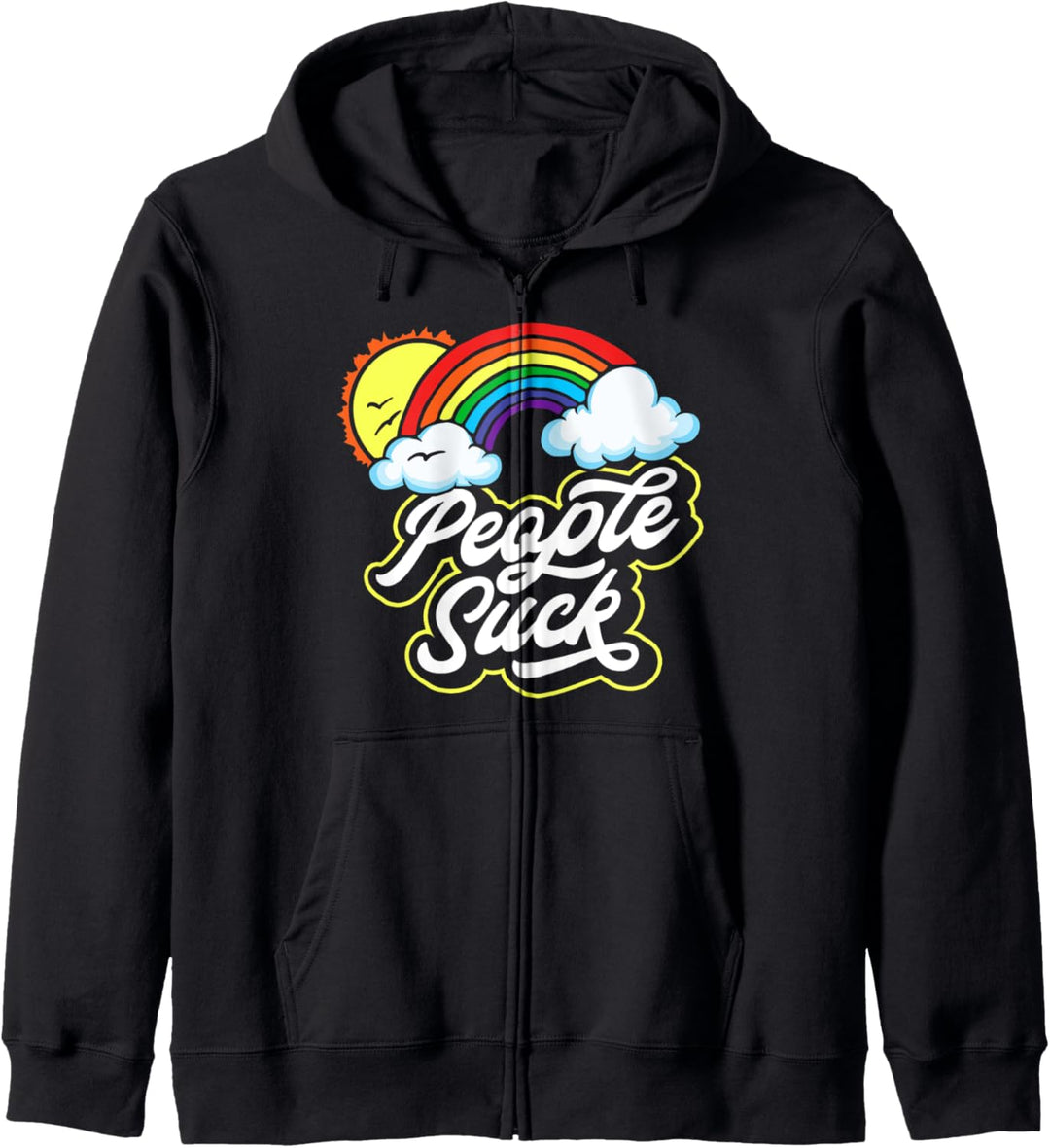 People Suck Funny Fluffy Clouds & Rainbow Introvert Graphic Kapuzenjacke