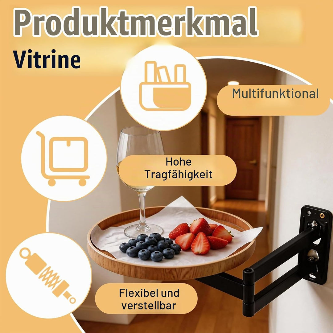 Wandklapptisch Rund, Wandtisch Klappbar für Nachttisch, 180° Drehbares Schweberegal, 30 x 30cm Rund