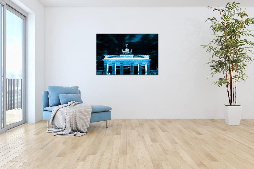 deyoli gigantisches Brandenburger Tor bei Nacht Format 80x60 Effekt: Monocrome Blau als Leinwandbild