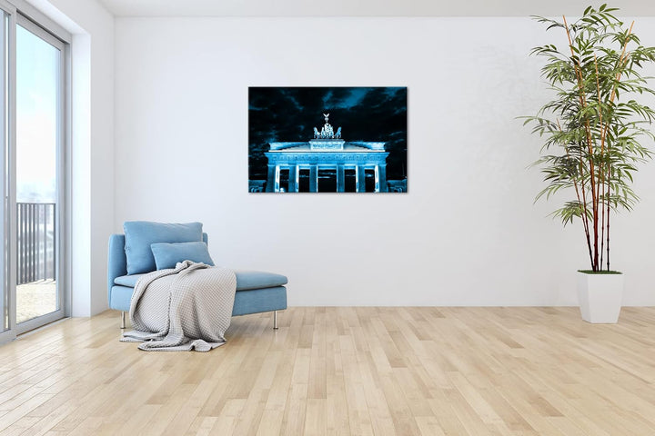 deyoli gigantisches Brandenburger Tor bei Nacht Format 80x60 Effekt: Monocrome Blau als Leinwandbild