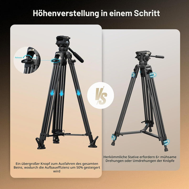SMALLRIG 214cm FreeSpeed Aluminiumlegierung Video-Stativ, Schwerlast-Kamera-Stativ mit 6-Stufen-Gege