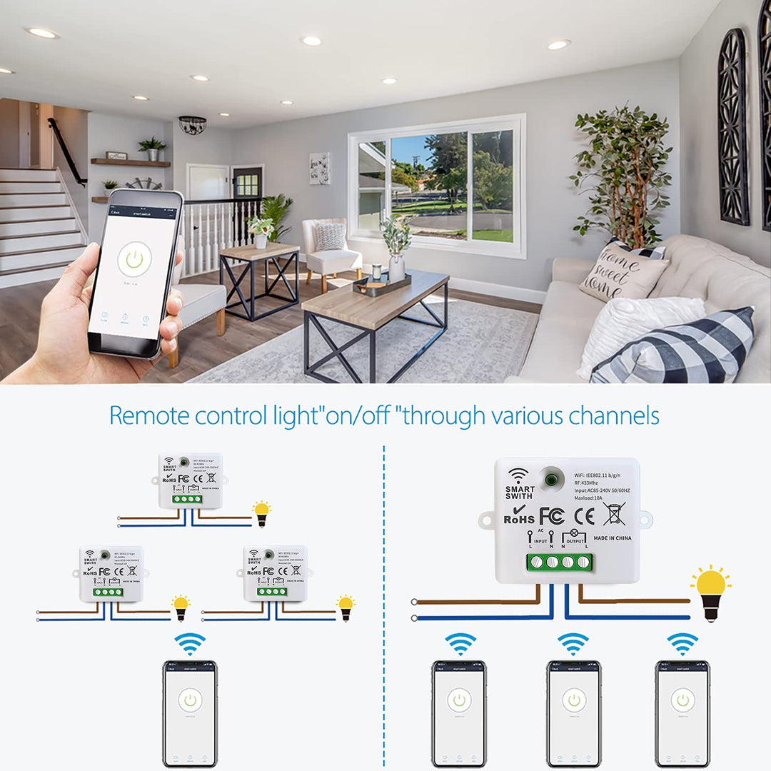 DieseRC Mini Wireless WiFi Switch, 2500W 10A RF Relay Fernbedienungsempfänger, Smart Control per Tel
