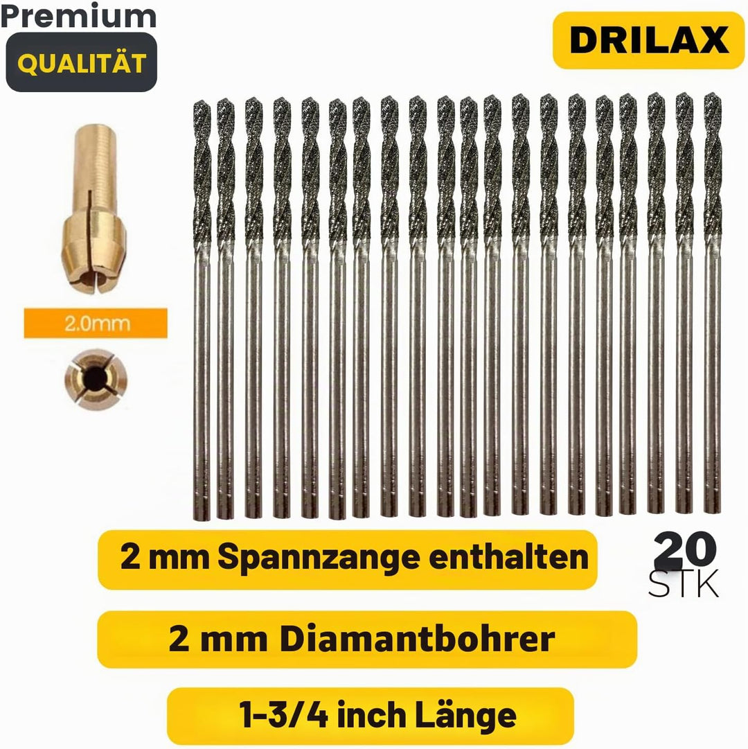 Drilax 2mm Diamantbohrer Set – Diamantbeschichtete Mikro Bohrer für Schmuck, Glas, Muscheln, Edelste