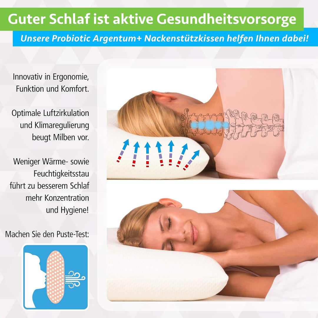 MABAMAHO Probiotic Orthopädisches Nackenstützkissen mit Aloe Vera aus Memory Viscoschaum 40x80x12 cm
