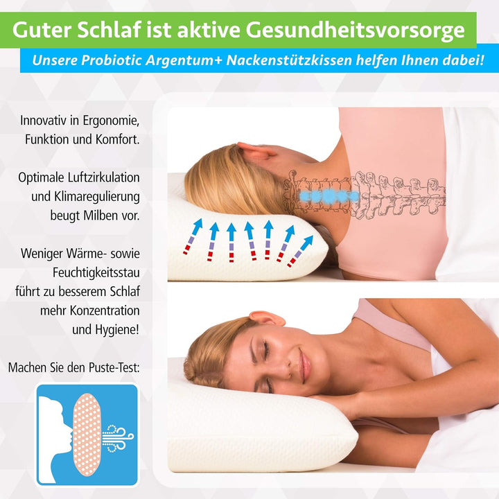 MABAMAHO Probiotic Orthopädisches Nackenstützkissen mit Aloe Vera aus Memory Viscoschaum 40x80x12 cm