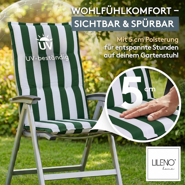 LILENO HOME Gartenstuhl Auflagen als [1er Set - Hochlehner] in Blockstreifen Grün - bequeme Liegen a