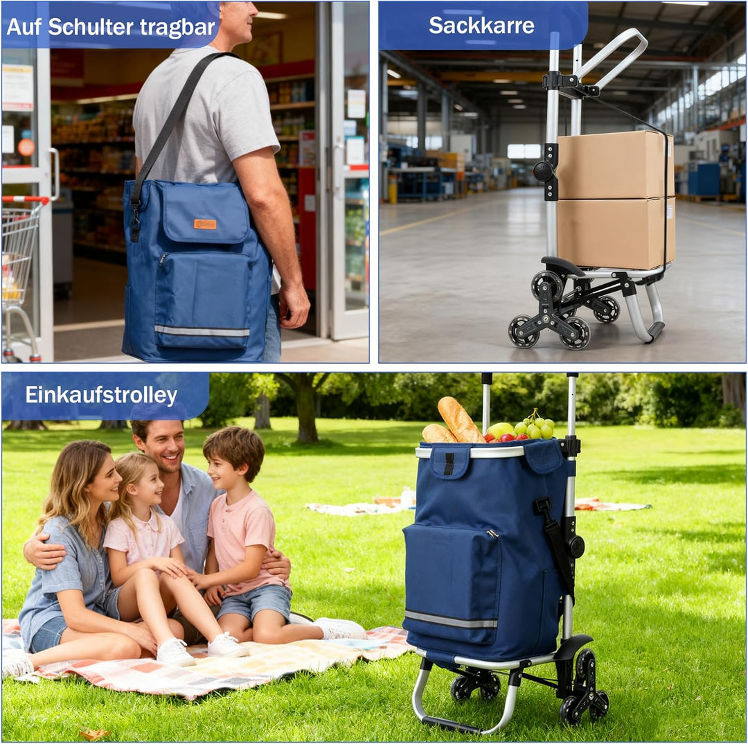 Sekey XXL Einkaufstrolley Treppensteiger mit 3 Rädern, Einkaufswagen für Camping und Einkäufe mit Hö