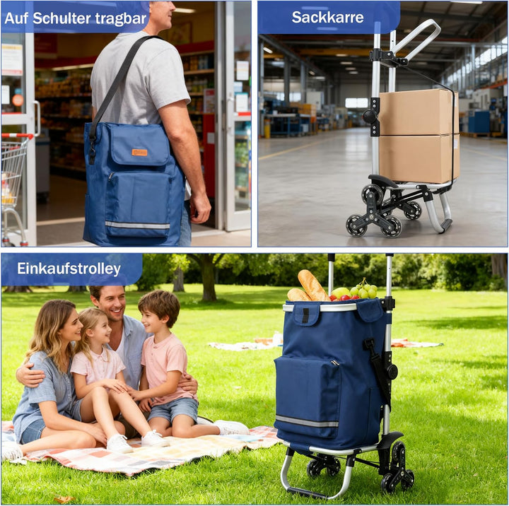 Sekey XXL Einkaufstrolley Treppensteiger mit 3 Rädern, Einkaufswagen für Camping und Einkäufe mit Hö