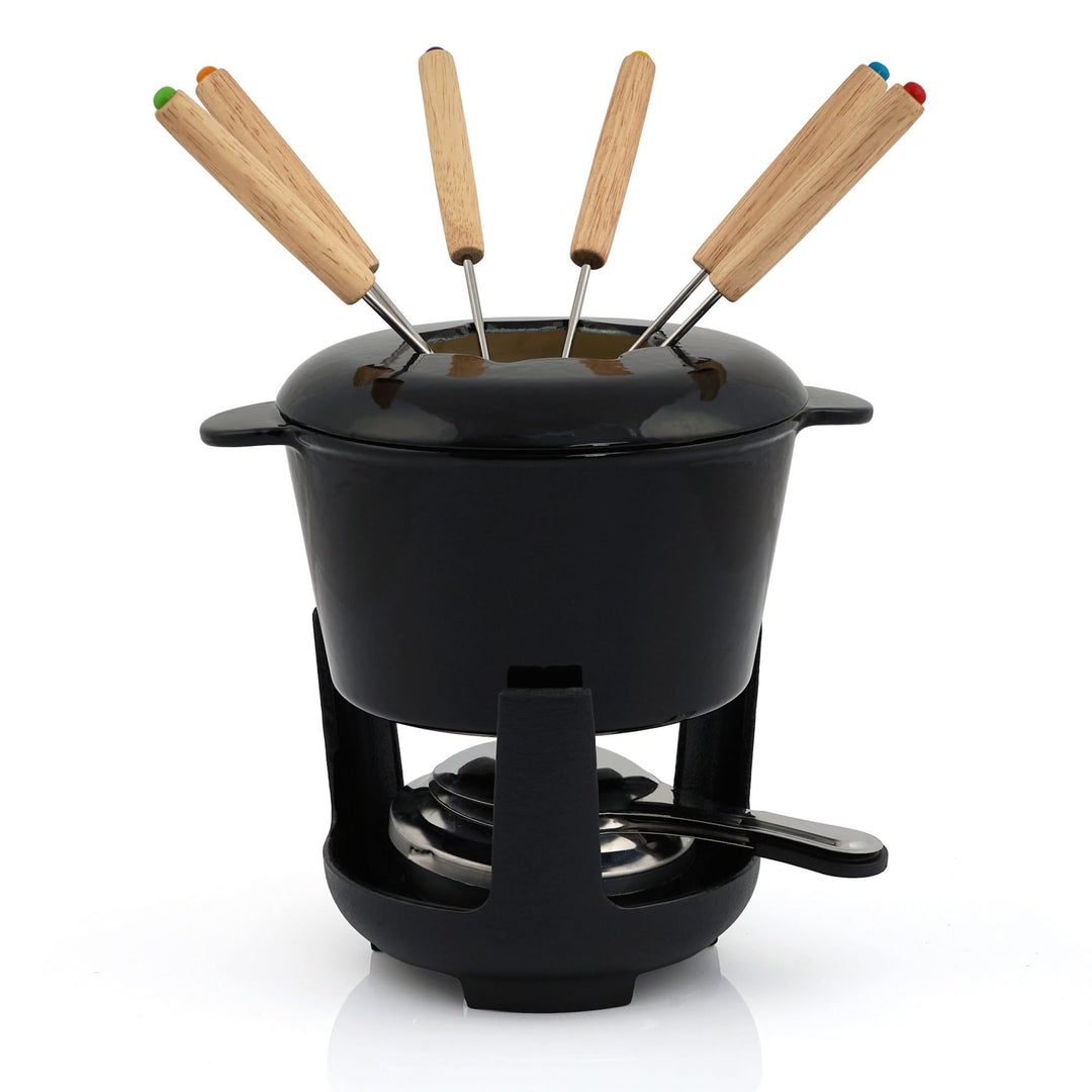 BBQ-Toro Gusseisen Fondue Set für 6 Personen | 1 Liter | Fondueset 13 teilig mit Brenner und Gabeln