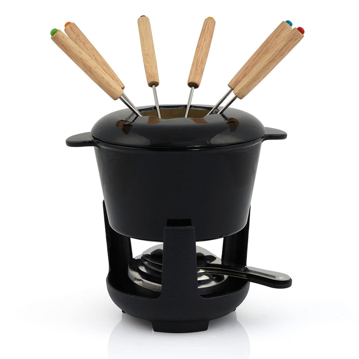 BBQ-Toro Gusseisen Fondue Set für 6 Personen | 1 Liter | Fondueset 13 teilig mit Brenner und Gabeln