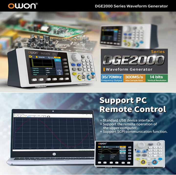 OWON DGE2070 Arbitrary Waveform Generator AWG 14bit vertikale Auflösung 2CH 70MHz 300MSa/s 3,6 Zoll