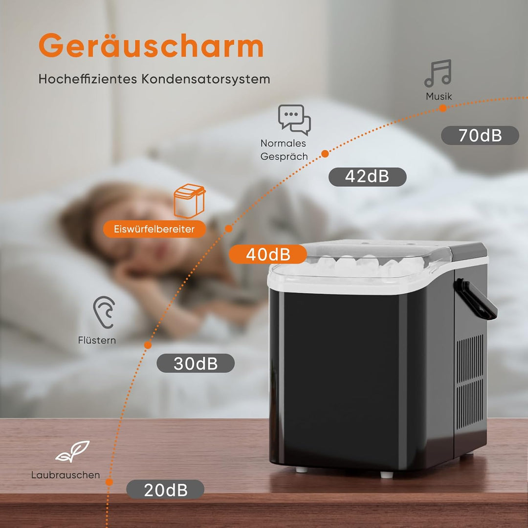 Sweetcrispy Eiswürfelmaschine mit Tragegriff, Selbstreinigend, 9 Eiswürfel in 6 Minuten, 12 kg Eis i