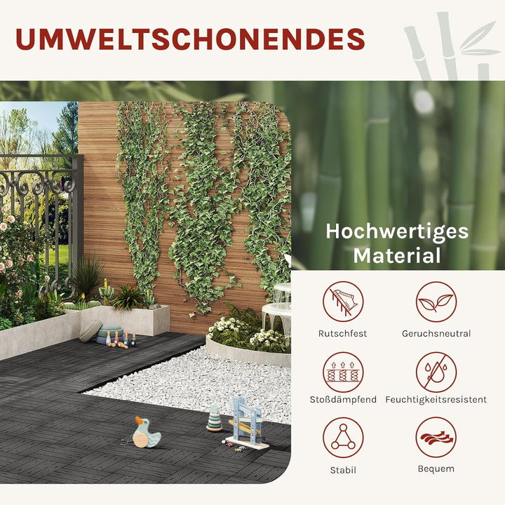 WOLTU WPC Terrassenfliesen Holzoptik Terrassendielen Fliese in Bodenbelag mit klicksystem, für Terra