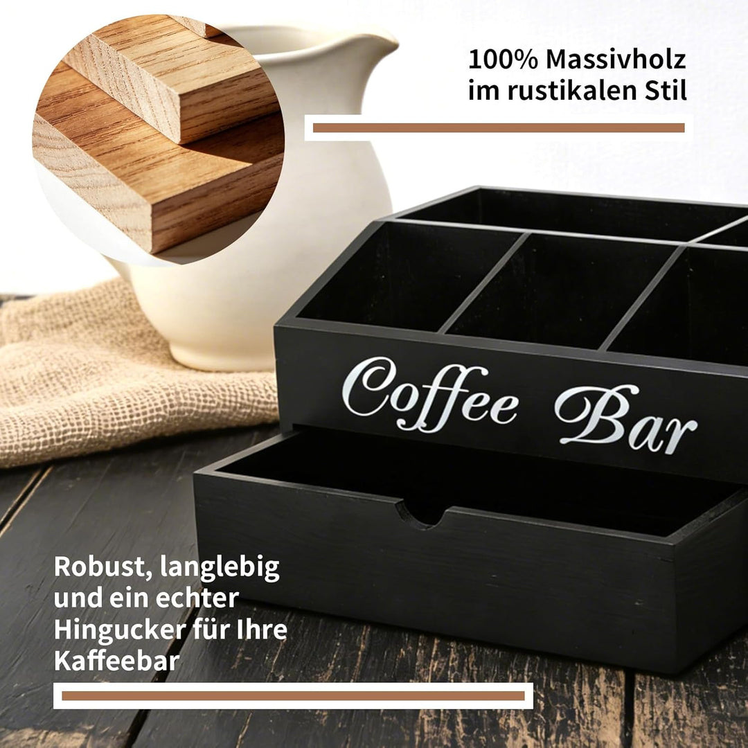Eastsign Kaffeebar-Organizer aus Holz mit Schublade – Aufbewahrung auf der Arbeitsplatte für Pads, T