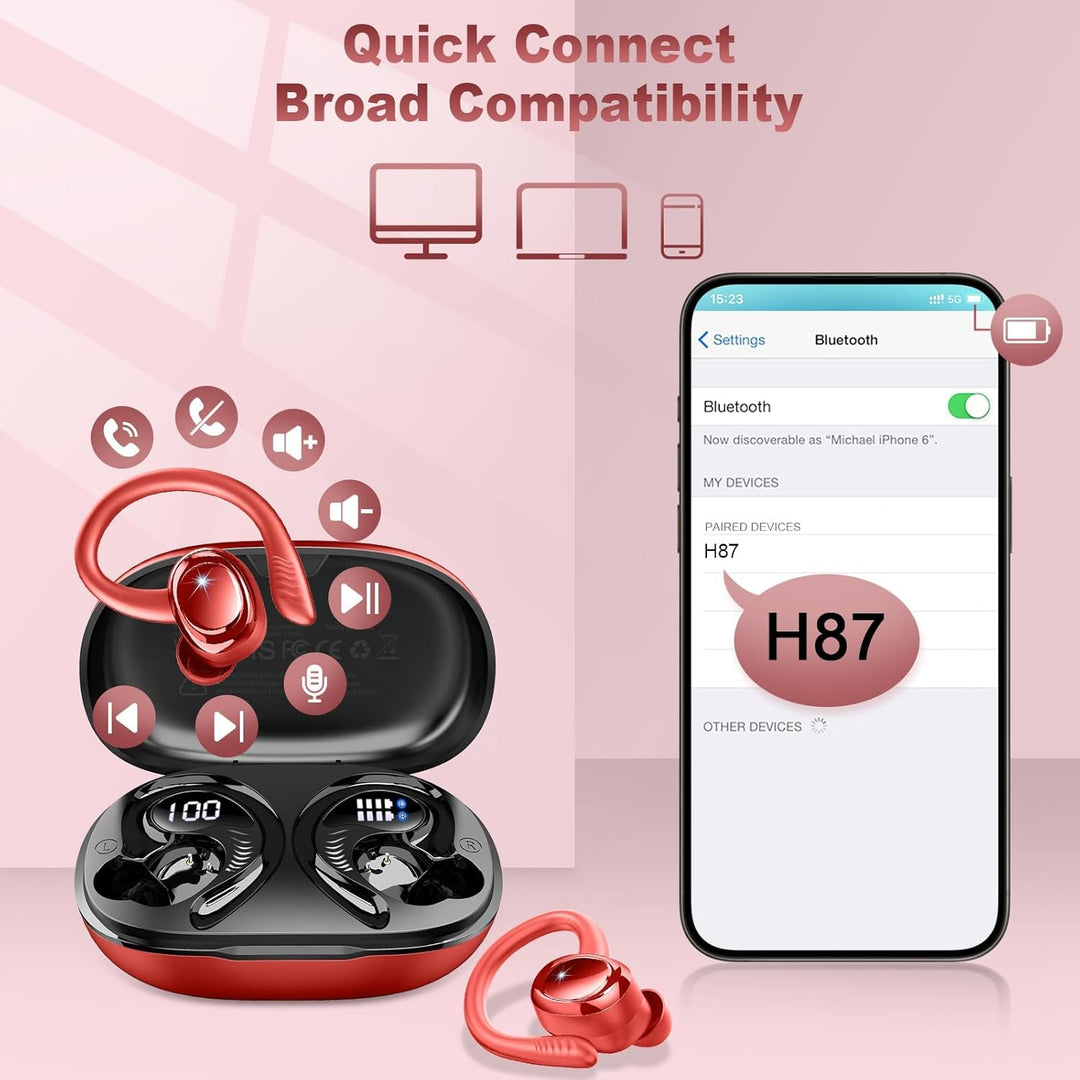 Bluetooth 5.4 Kopfhörer Sport, 2026 In Ear Kopfhörer Kabellos Bluetooth mit 6D Stereo/4 ENC Mic, 50H