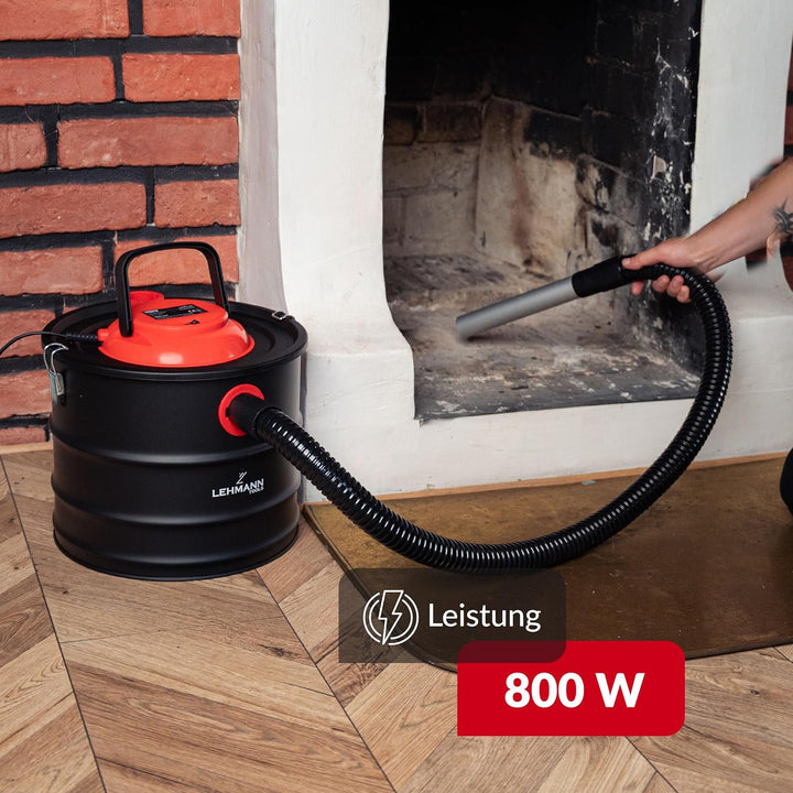 LEHMANN Aschesauger 15L - Kaminsauger für hohe Temperaturen - robustem Metalltank - Waschbar HEPA-Fi