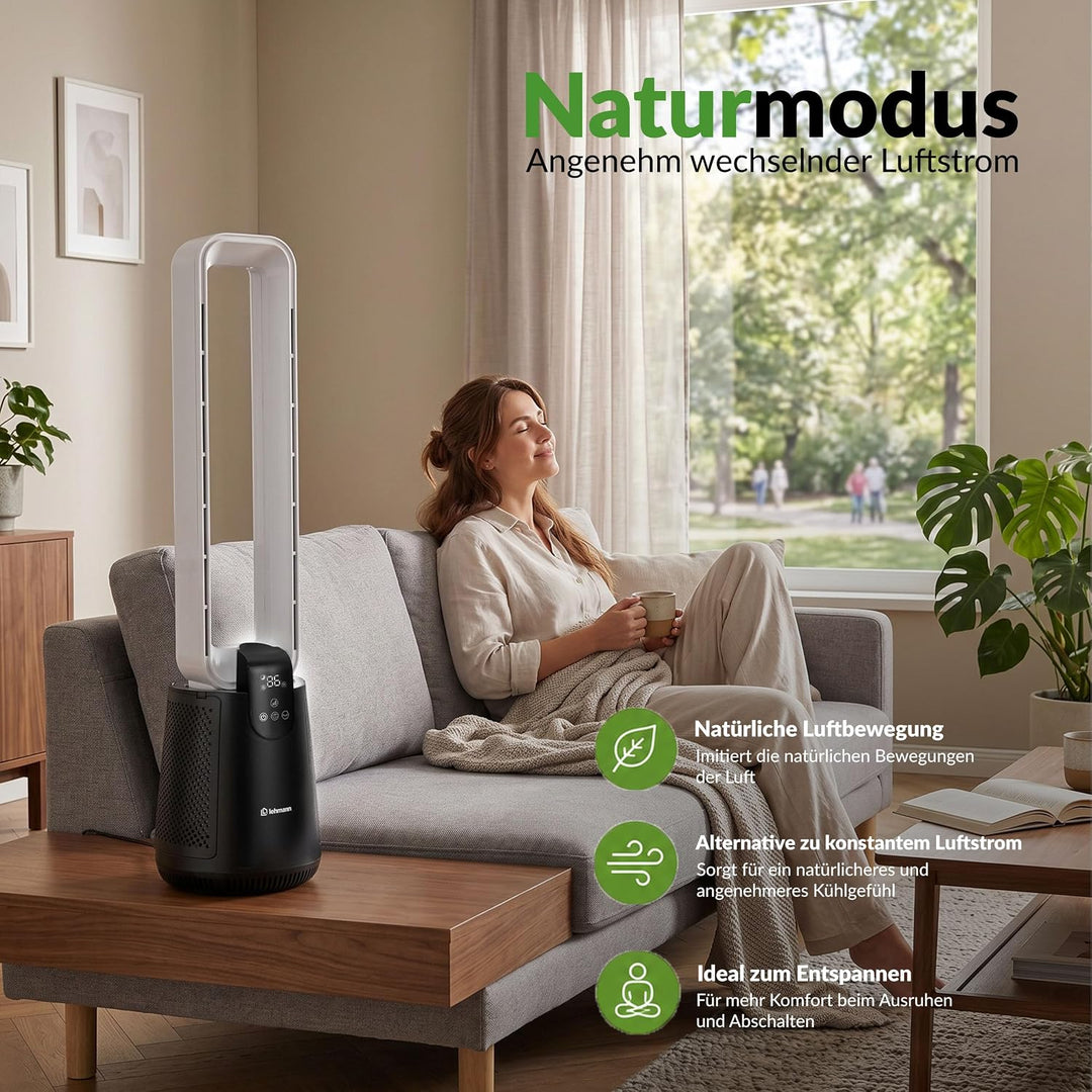 LEHMANN Turmventilator 2-in-1 mit Luftreiniger, 2x Hepa-Filter, leiser Ventilator mit Schlafmodus, 1