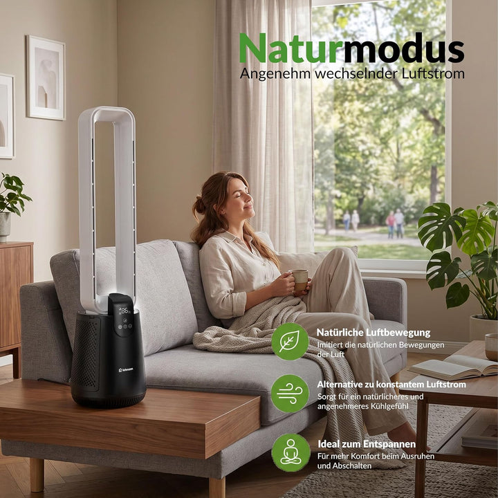 LEHMANN Turmventilator 2-in-1 mit Luftreiniger, 2x Hepa-Filter, leiser Ventilator mit Schlafmodus, 1
