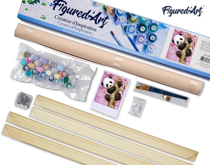 Figured'Art Malen Nach Zahlen Erwachsene Mit Rahmen Panda Baby - Paint by Numbers Basteln DIY Bastel