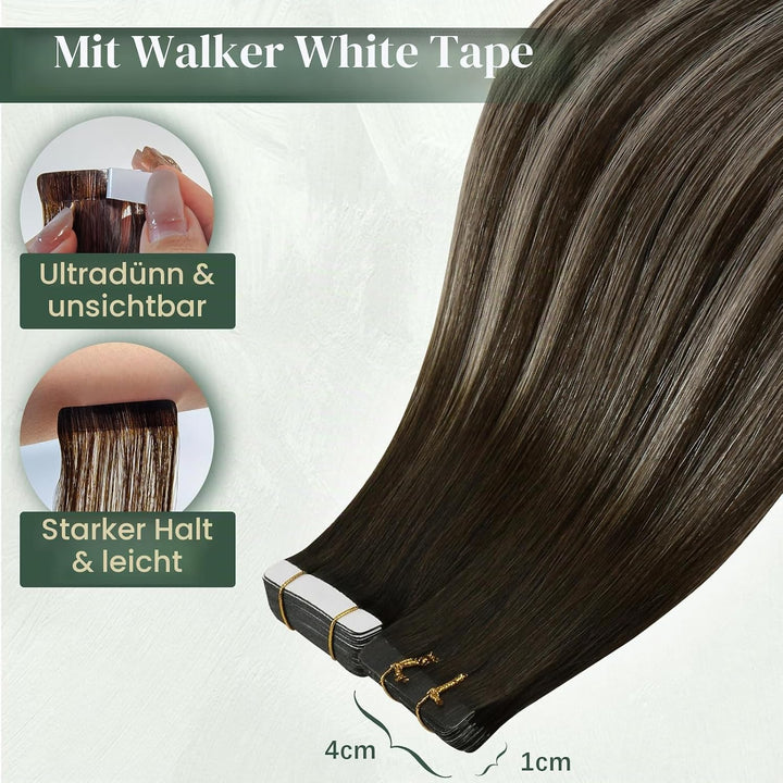 Ugeat Tape in Extensions Echthaar Dunkelbraun 35 cm Remy Balayage Tape in Extensions Ombre Braun Asc