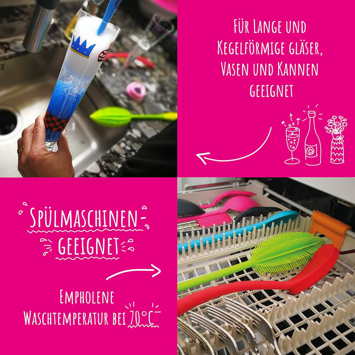 Kochblume Flaschenbürste 36cm | Premium-Silikon & BPA frei| Hitzbeständig | Spülmaschinenfest | Für