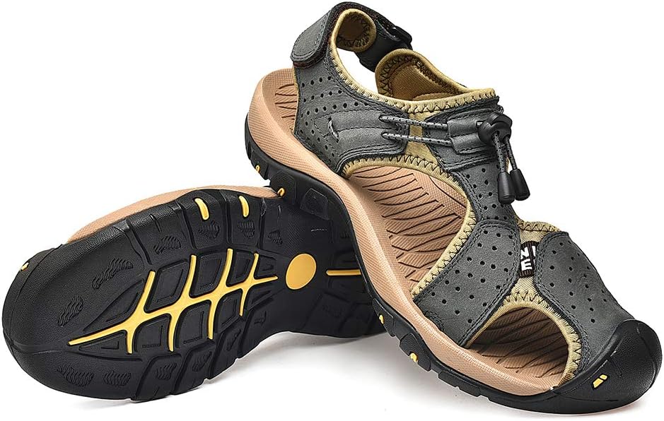 rismart Herren Closed Zu Draussen Sport Trekking Schuhe Leder Sandalen 39 EU Dunkelgrau, 39 EU Dunke