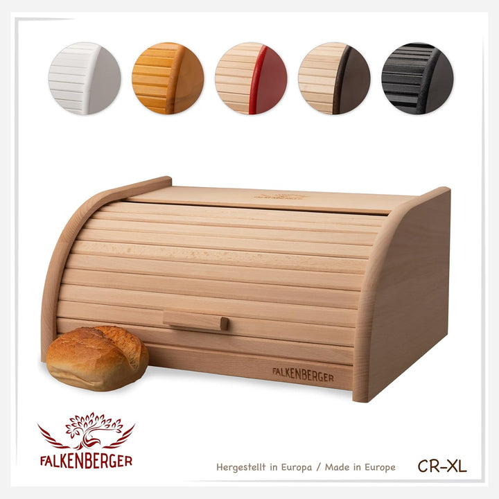 Brotkasten aus Buchenholz ca. 38x28x18cm XL Rollbrotkasten traditionell Brotbox mit Roll-Deckel Hand