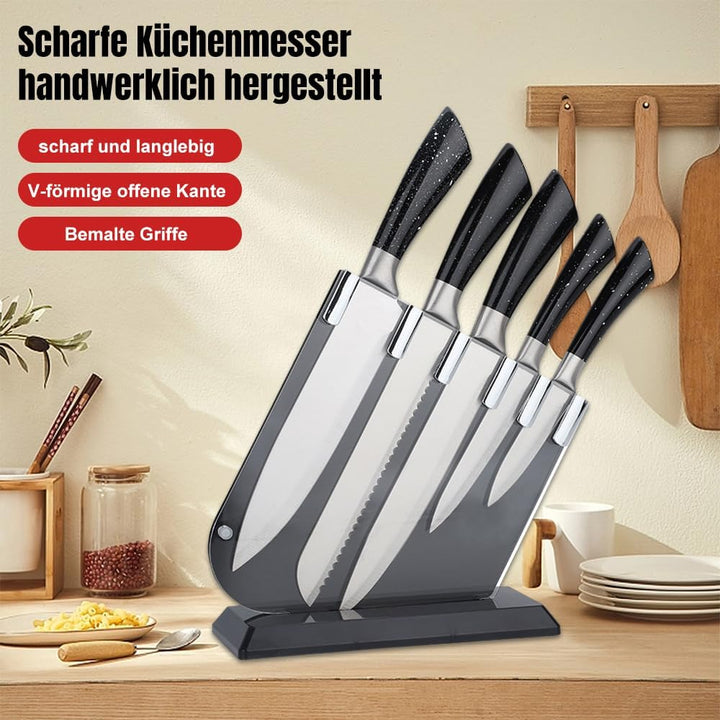 6-Piece Knife Set, Kitchen Knife Set with Knife Block - Stainless Steel Knife, with Ergonomic Handle