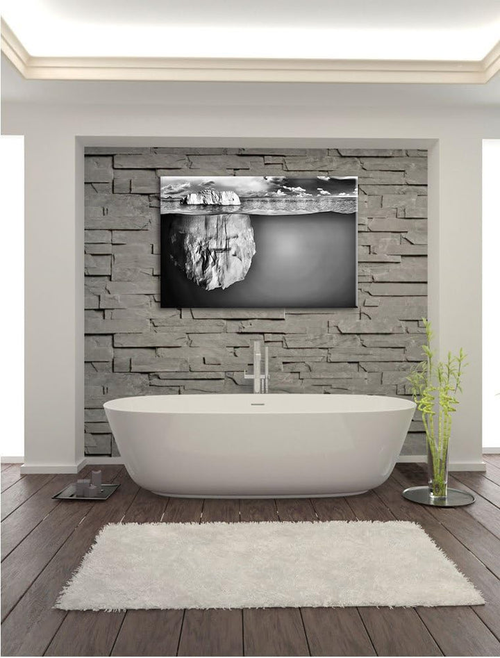 Pixxprint Riesiger Eisberg unter Wasser / 100x70cm Leinwandbild bespannt auf Holzrahmen/Wandbild Kun