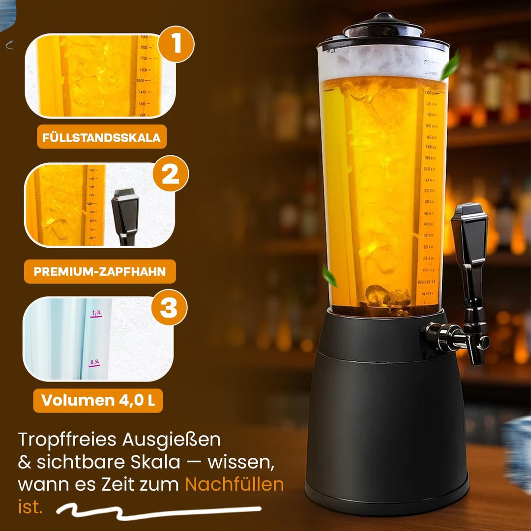 4,0L Biersäule Zapfsäule Kult Biertower Trinksäule Getränkespender Getränkesäule mit 1,3L Eiskühlung