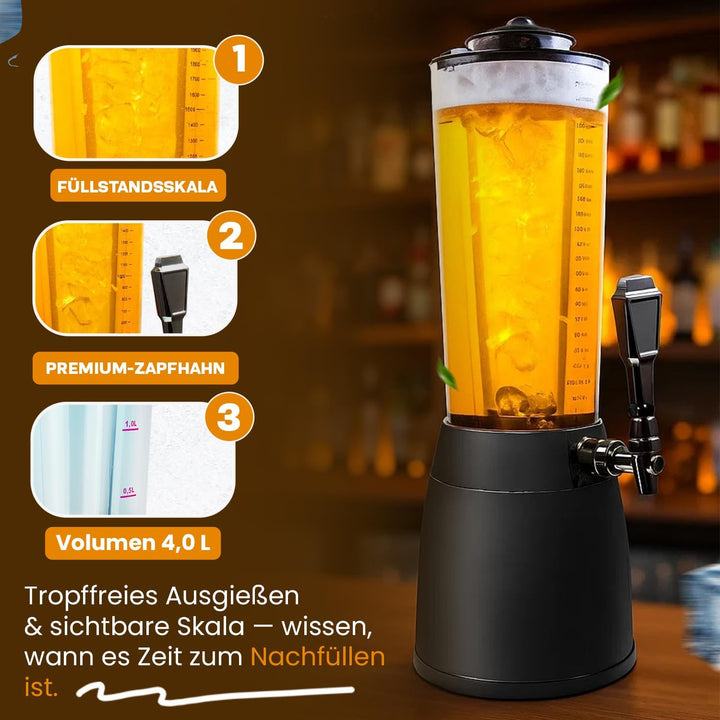 4,0L Biersäule Zapfsäule Kult Biertower Trinksäule Getränkespender Getränkesäule mit 1,3L Eiskühlung