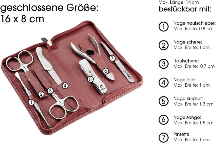 REMOS Nageletui leer aus echtem Leder zum Bestücken mit 7 Instrumenten - rot