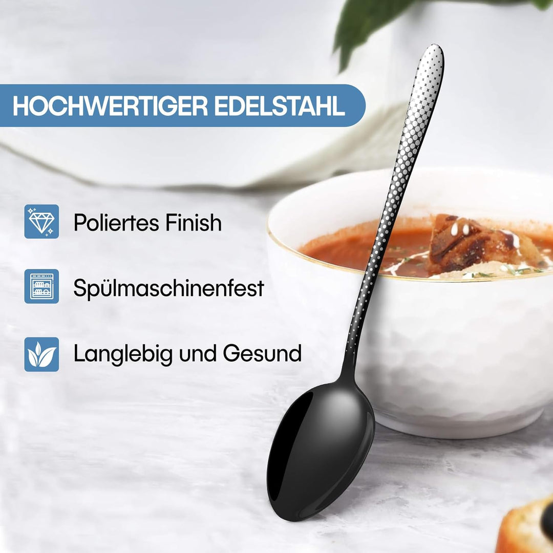 Besteck Set Schwarz 6 Personen, HONKKU 30 Teilig Edelstahl Besteckset, Essbesteck mit Einzigartiges