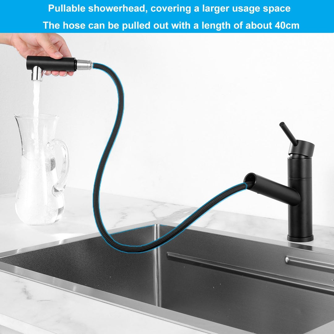 Wasserhahn Küche Schwarz mit Brause Ausziehbar, Hochdruck Küchenarmatur mit 2 Strahlarten, Armatur K