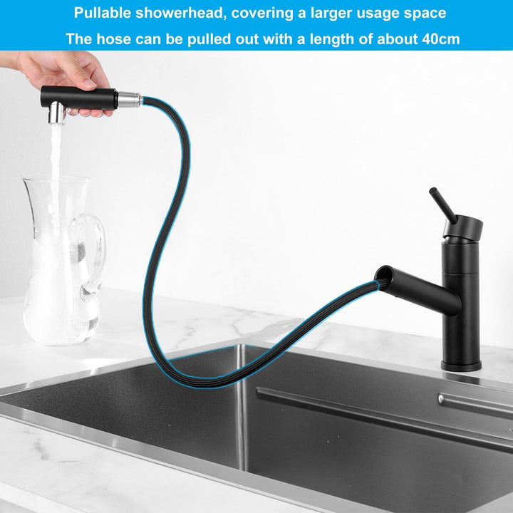 Wasserhahn Küche Schwarz mit Brause Ausziehbar, Hochdruck Küchenarmatur mit 2 Strahlarten, Armatur K
