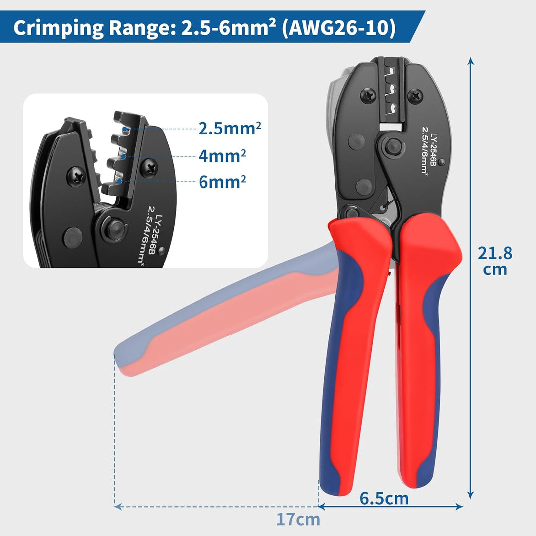 Elecoutek Solar Crimpzange Solarstecker Crimper Crimpwerkzeug 26-10 AWG für 2,5/4,0/6,0 mm² Solar Ka