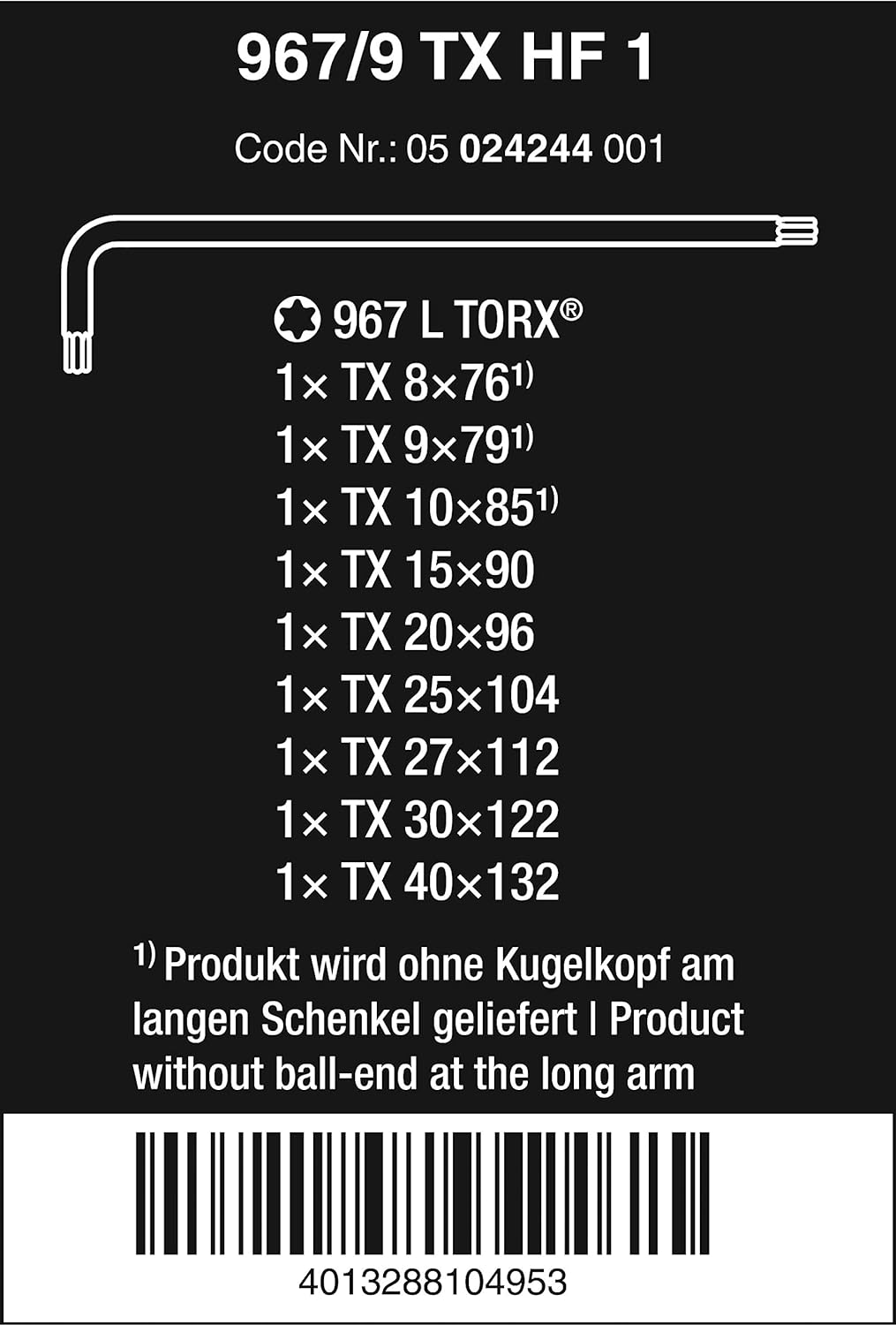 Wera 967 L/9 Torx HF Winkelschlüsselsatz mit Haltefunktion, BlackLaser, 9-teilig, 05024244001